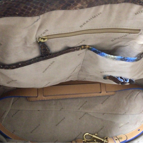 Brahmin Leather Blue/Brown Snakeskin Weekender  NOTE:  large like an overnighter - Picture 6 of 12